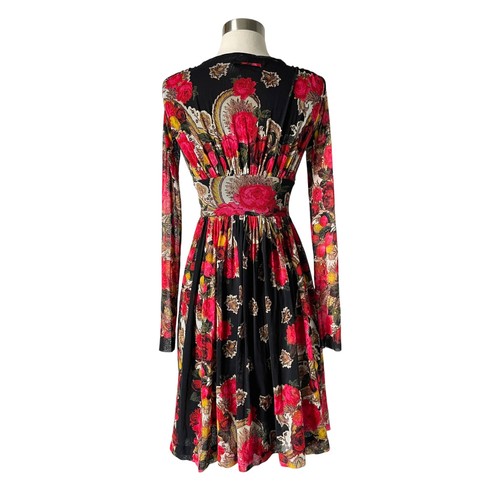Jean Paul Gaultier Soleil Y2K Fuzzi Floral Mesh V Neck Dress S Black Italy - Picture 4 of 7