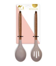 Acacia Wood & Grey Silicone Spoon Set Of 2