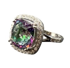 925 Sterling Silver Clear Rhinestone Faux Stone Engagement Ring 5.75-6 Cocktail