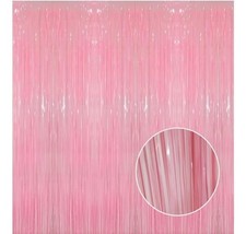 GOER 3.2' x 9.8 Metallic Tinsel Foil Fringe Curtains Party Photo Pink