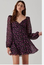ASTR The Label Padma Dress Womens Medium Black Pink Floral Long Sleeve Mini