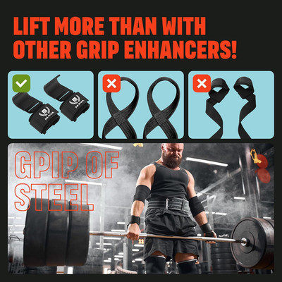 Heavy Duty Weightlifting Hand Grip Power Hooks with Wrist Straps for Pull-Ups...