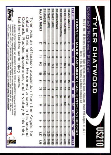 2012 Topps Update Baseball #US210 Tyler Chatwood - Picture 2 of 2