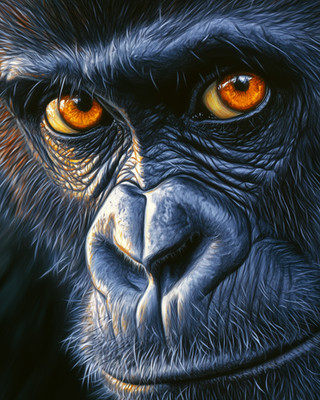 8x10 Gorilla intense face close-up - dark moody background - 208614240