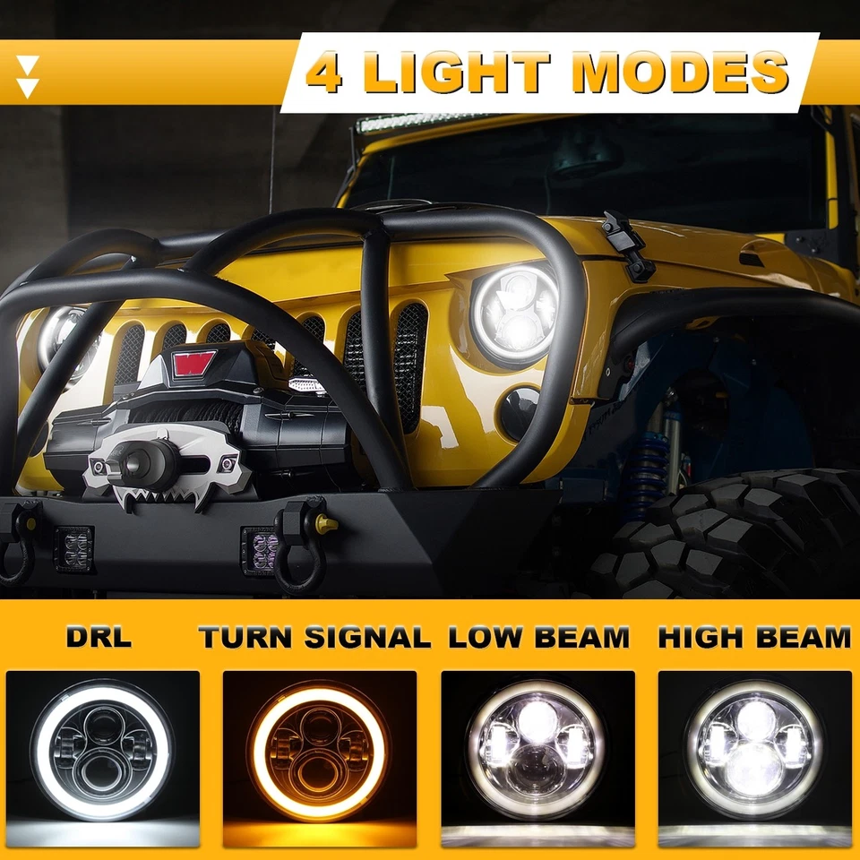 Pair For Austin Mini Cooper Classic 7"inch Chrome LED Headlights Turn Signal DRL - image 2 of 4