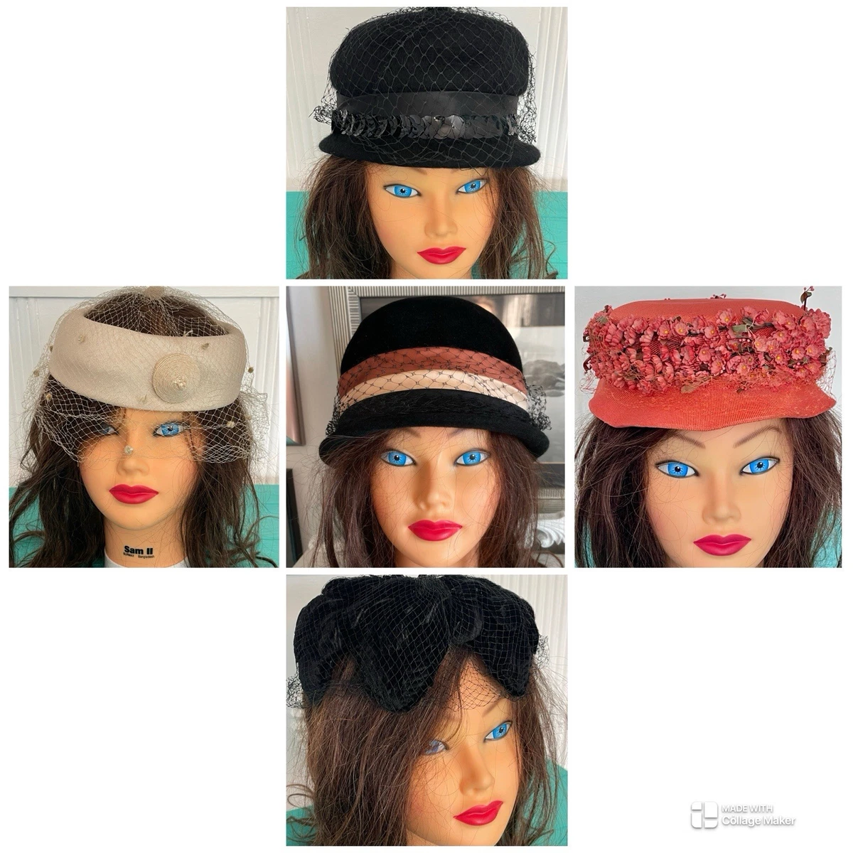 Vintage 1940\'s Millinery Burnt Orange and Cream Velvet and Rhinestone Floral Hat Welcome to my February Hat Collection. I main image 4