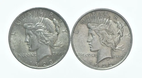 1923 & 1922 Peace Silver Dollar $1 Bullion Collection Lot *173