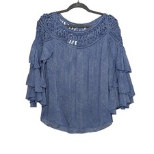 3.1 Phillip Lim Blue Flowy 3/4 Sleeve 95 Silk Blouse Size 8