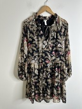 H&M Dress Size S Floral print Sleeveless Tunic  Flowers Midi Pattern Fall Berry