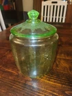 VTG Green Glass Cookie Jar w/Lid Cameo Ballerina ~ Anchor Hocking 1930s