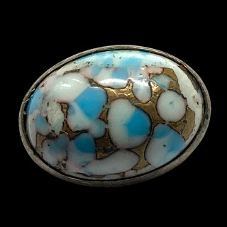 Fabulous Oval Silver Button with Natural Persian Turquoise