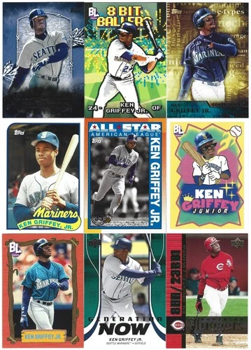 (18) 1998-2025 Ken Griffey Jr. Baseball Insert Card Lot with No Duplicates - HOF