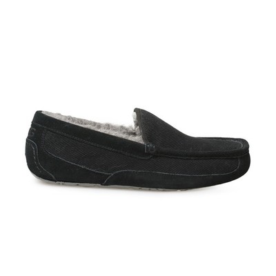 UGG ASCOT CORDUROY BLACK SUEDE SHEEPSKIN MEN'S MOCCASIN SHOES SIZE US 9/UK 8 NEW