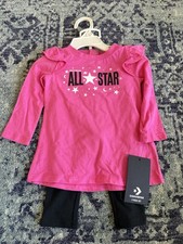 NEW WITH TAGS Converse Girl  s Size Medium Pink and Black 2 Piece Shirt Pant Set