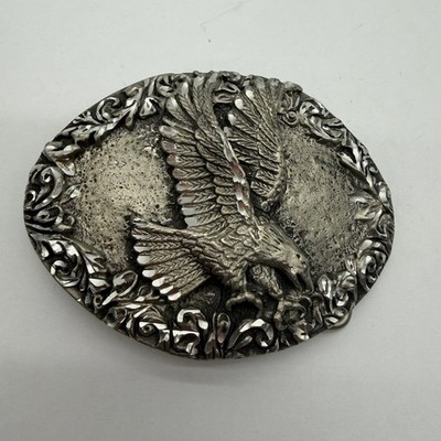 Vintage Eagle Belt Buckle 1993 EGE Diamond Cut Heavy Pewter Made In USA