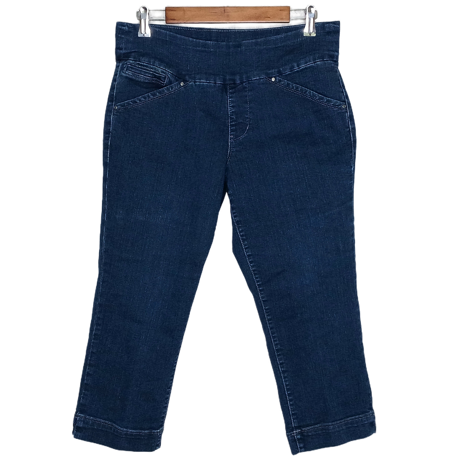 Jag womens elastic waist pull on cropped jeans size 12P stretch dark wash