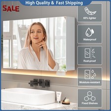 Bathroom Wall Mounted Mirror Cabinet Shelf Bath 2-Mirror Door Storage Organizer