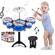 Kids Drum Set Toddler Instrument Set Educational Percussion Blue Color