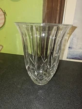 Vintage Clear Cut Glass Vase 8” Diamond/Vertical Panels Heavy Lead Crystal Style