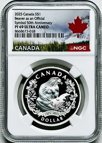 2025 $1 CANADA SILVER DOLLAR PROOF BEAVER AS OFFICIAL SYMBOL NGC PF69UCAM POP-20