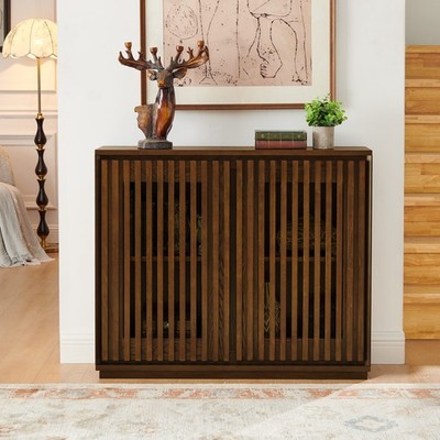 Mid Century Modern Fluted Hollowed Out Sideboard Cabinet with 2 Outlet Holes,