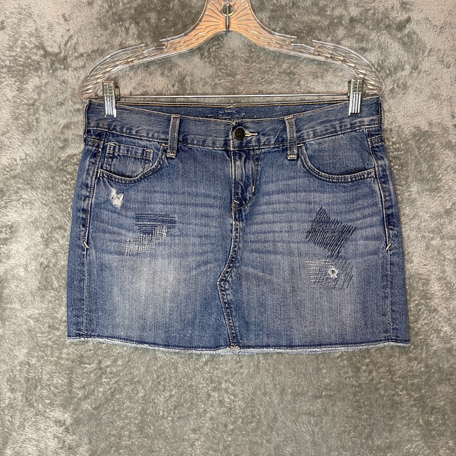 Old Navy Women Y2K Bratz Low Rise Mirco Mini Cut Off Stitched Denim Jean Skirt 6
