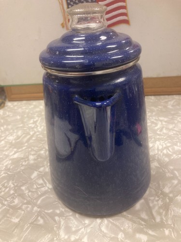 BULE ENAMEL WHITE SPECKLED COFFEE POT NO INNERS. - Picture 2 of 4