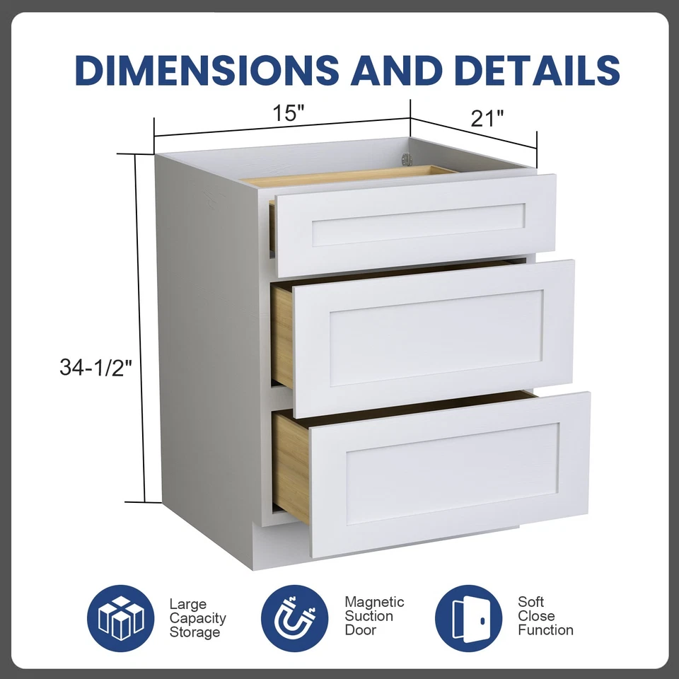 Mueble base tocador de madera maciza estilo coctelera RTA sin montar con 3 cajones Foto 4 de 4