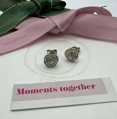 PANDORA garden rose Pink ENAMEL Flower STUD Earrings #290554EN40 Genuine