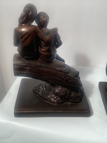 3-PC Bookends Hand Cast Resin Traditional Children Reading on Logs - Picture 5 of 15