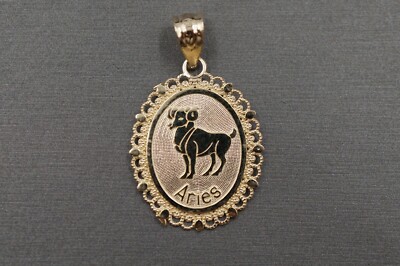 10K Massiv Gelbgold 1,1 Zoll Ovale Form Sternzeichen Diamantschliff Charm Anhänger.
