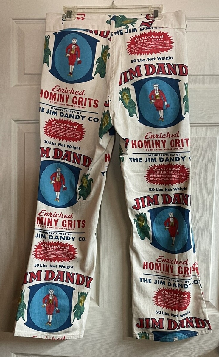 Vintage 1970s Jim Dandy Hominy grits Feed Sack Cotton Canvas Pants