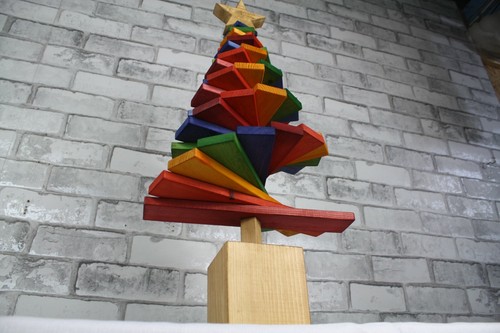 Infinity Eco Wooden Decorative Christmas Tree Multicoloured Handmade 60cm tall - Picture 4 of 12