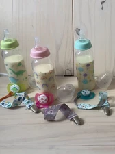 Reborn Doll’s Sealed Teat Faux Formula/ Fake Milk Bottle, Reversible Magnet Paci