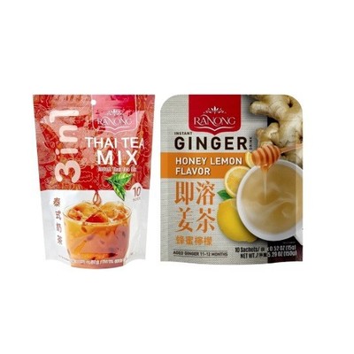 RANONG TEA | Instant Ginger Drink Honey Lemon & Tea Instant Thai Tea Mix 20