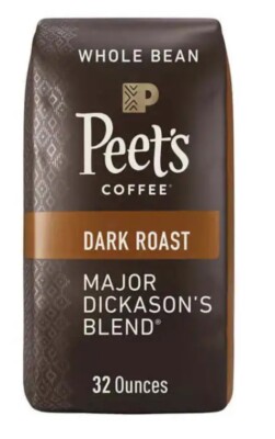 2 Packs 32 oz Peet's Coffee Major Dickason's Blend Deep Roast Whole Bean 7/2024