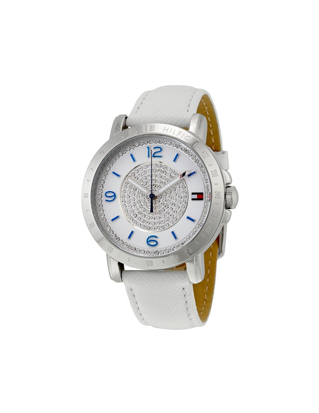 Tommy Hilfiger White Leather Straps White Blue Glitz Dial Women