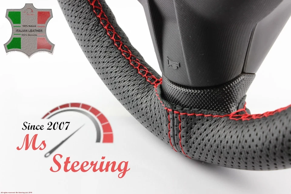 FOR SCION IQ 12-15 PERF LEATHER STEERING WHEEL COVER RED 2 STIT - Image 4 of 4