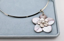 Epiphany Abalone Shell Flower Necklace Silver Tone Pearl Center In Box