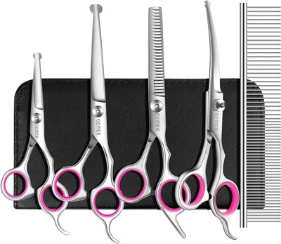 Dog Grooming Scissors Set, 4CR Stainless Steel Safety round Tip Pet Professional