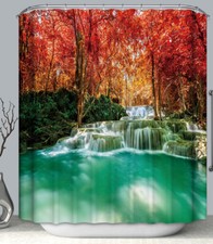 Colorful Waterfall SHOWER CURTAIN Fabric w. Hooks 70x70 Fall Autumn Tropical