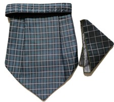 NEW GRAY white Men Silk Cravat POCKET SQUARE Scarf Ascot Tie PARTY-PRE STITCHED