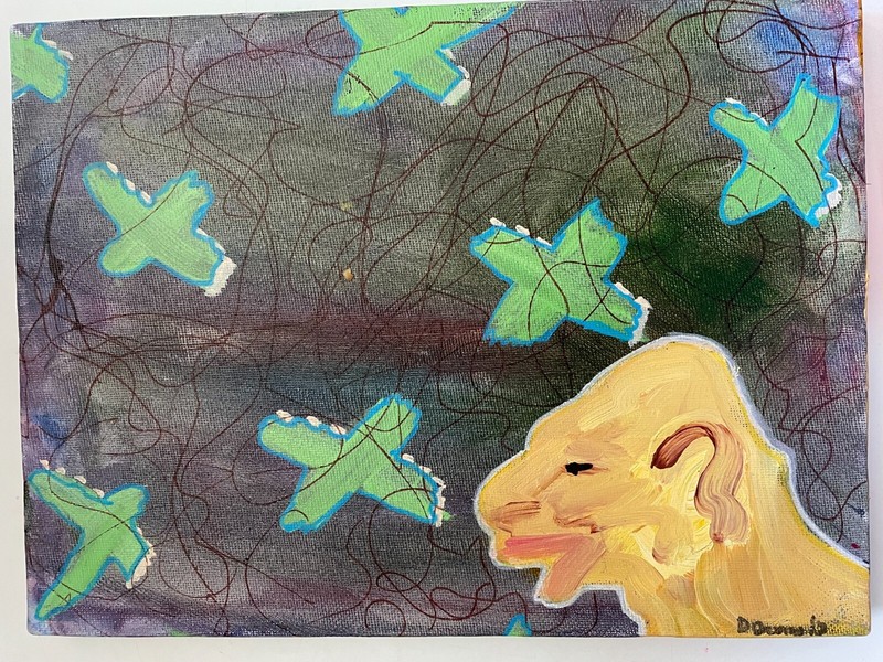 Blobzilla Small original art acrylic/ ink painting mixed media 9 x 12" monster