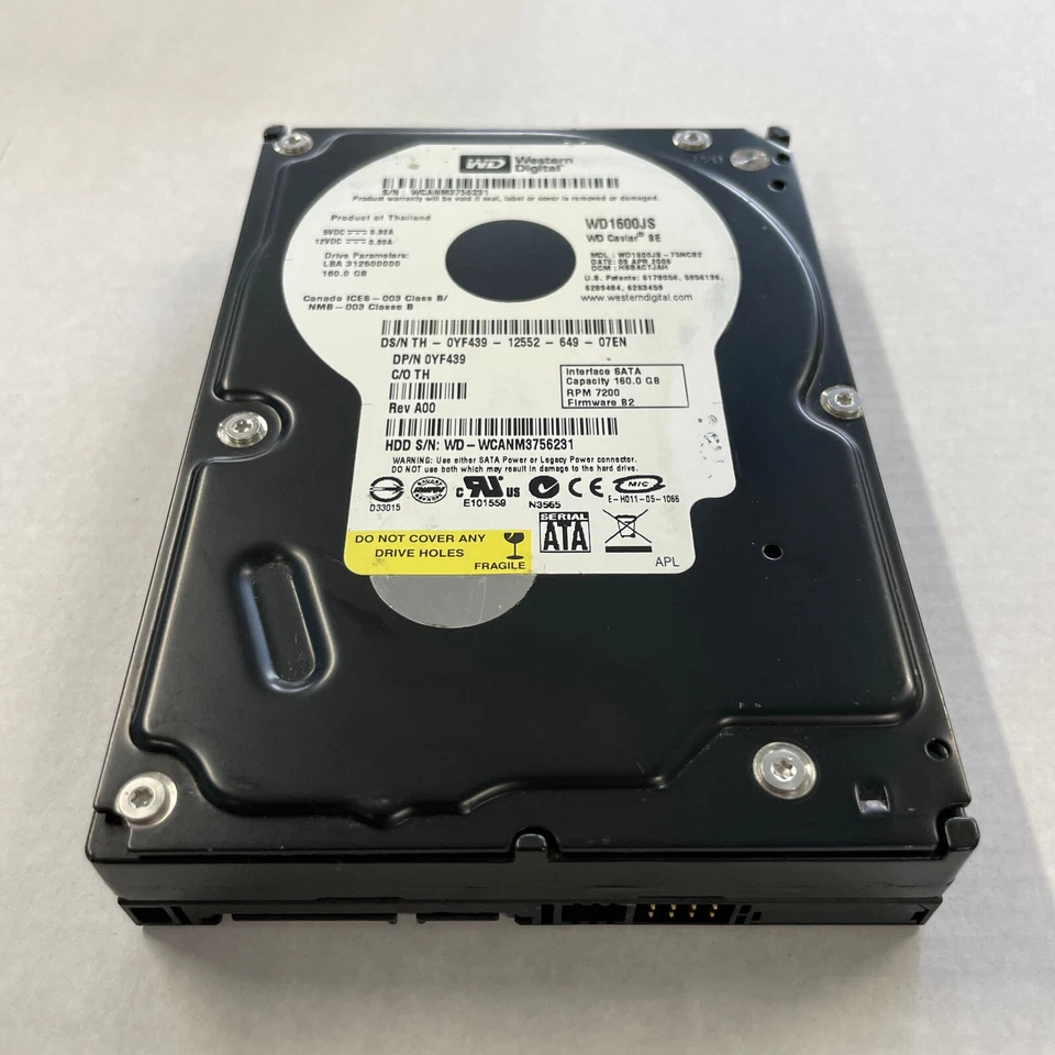 WD 160GB 3.5" SATA HDD 7200RPM 3Gb/s 8MB Cache WD1600JS WD1600JS-75NCB2 0YF439 - Image 3 of 4