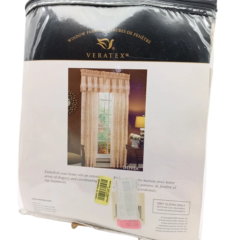 Cortinas Veratex Bronceadas y Blancas, Cenefa a Medida Olivea, Elegante Vintage Nuevo en Paquete Hogar Foto 3 de 4
