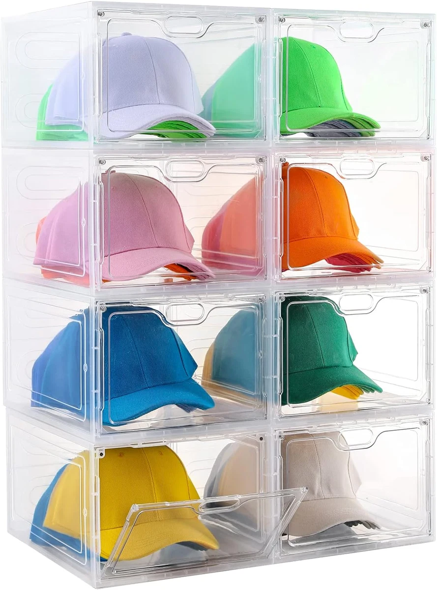 I Hat Organizer Box for Baseball Caps 8 Pack Clear Plastic Hat Storage Hat Organ