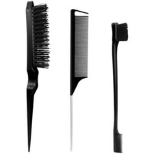 3-Piece Hair Styling Comb Set for Women: Teasing Brush, Rat Tail Comb, and