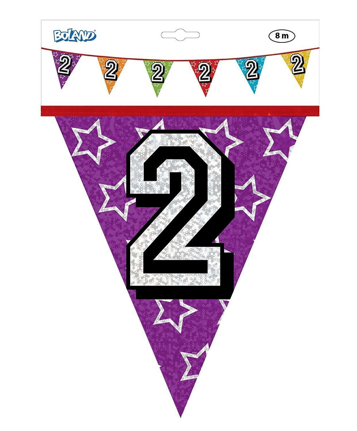 Boland Age 2 Multi Colour Holographic Triangular Party Celebration Foil Bunting