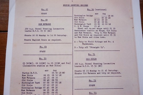 1965 Fascimilie Nottingham Burton Shunting Loco Local Trip Notice Timetable - Picture 3 of 4