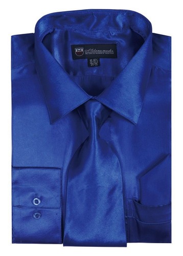 Men's Fashion Shiny Satin Dress Shirt With Tie And Handkerchief 10 colors 15~20 - Picture 8 of 14